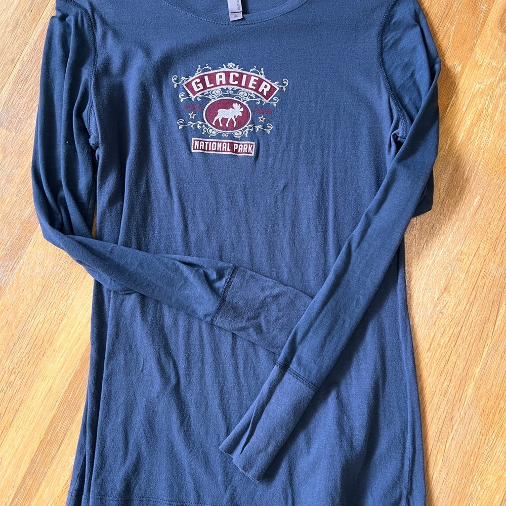 Glacier National Park Long Sleeve XL Next Level Apparel Blue Shirt Slim fit